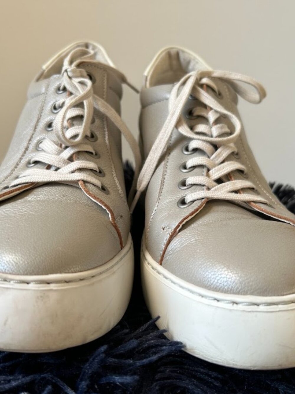 Fly London Borgogna Silver Leather Platform Sneakers EU 40 / US 9